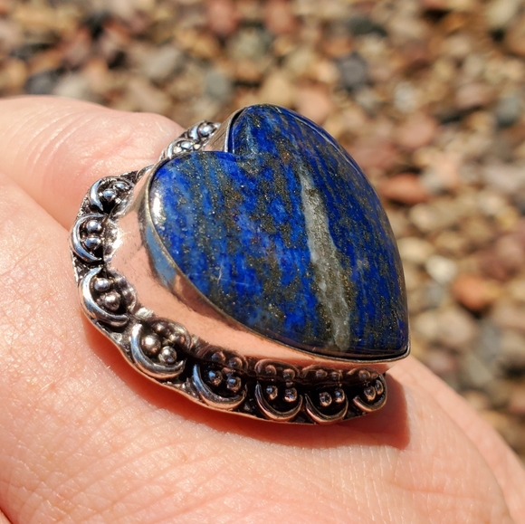 New Heart Shaped Lapis Lazuli 925 Silver Statement Ring. - Picture 2 of 16